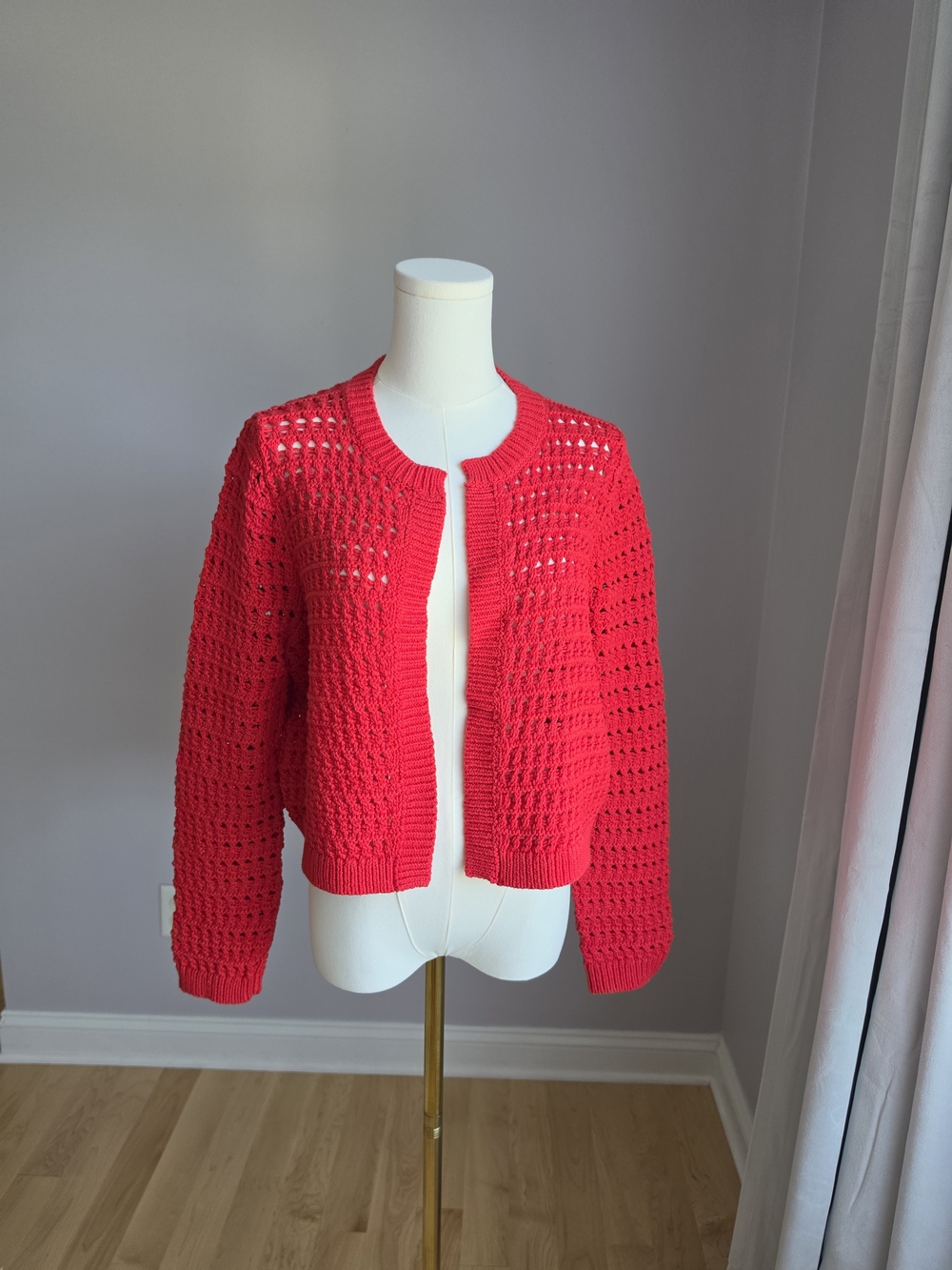 Boden Bright Red Open-Knit Cropped Cardigan